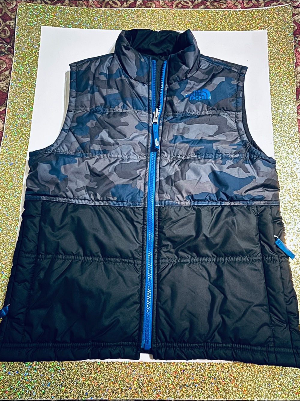 The North Face Kids Black & Blue Camouflage Puffer Vest